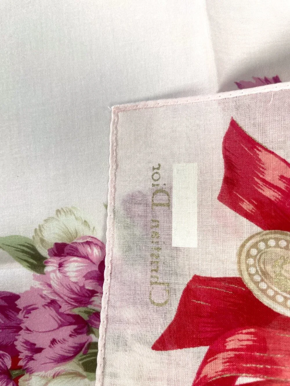 Vintage Christian Dior Floral Cotton Scarf NWT Pink Tulips